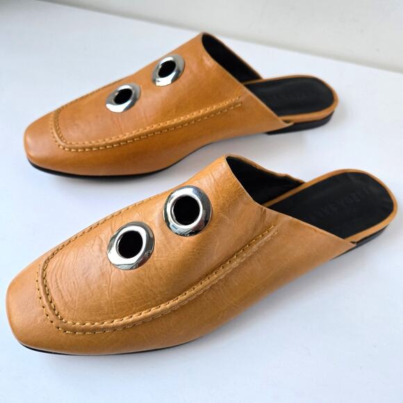 Freda Salvador NEW Ono Gingham Bow Tie Grommet Yellow Leather Mule Flats Size 7 - Picture 13 of 16